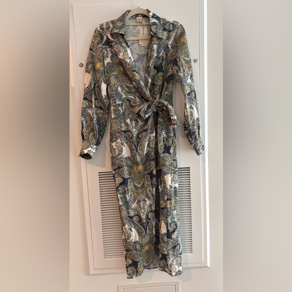 Magaschoni Oceanic Paisley 100% Linen Wrap Dress - NWT